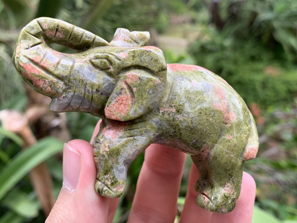 Polished Pair of Unakite Elephant Carvings x 1 From South Africa