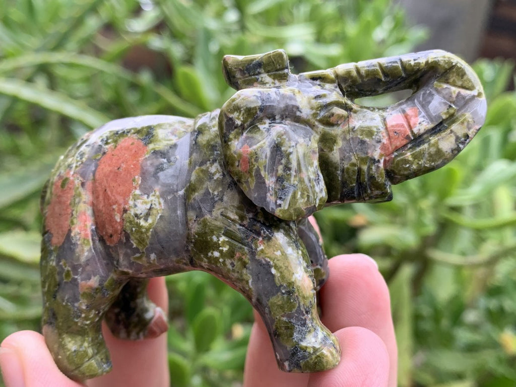 Polished Pair of Unakite Elephant Carvings x 1 From South Africa