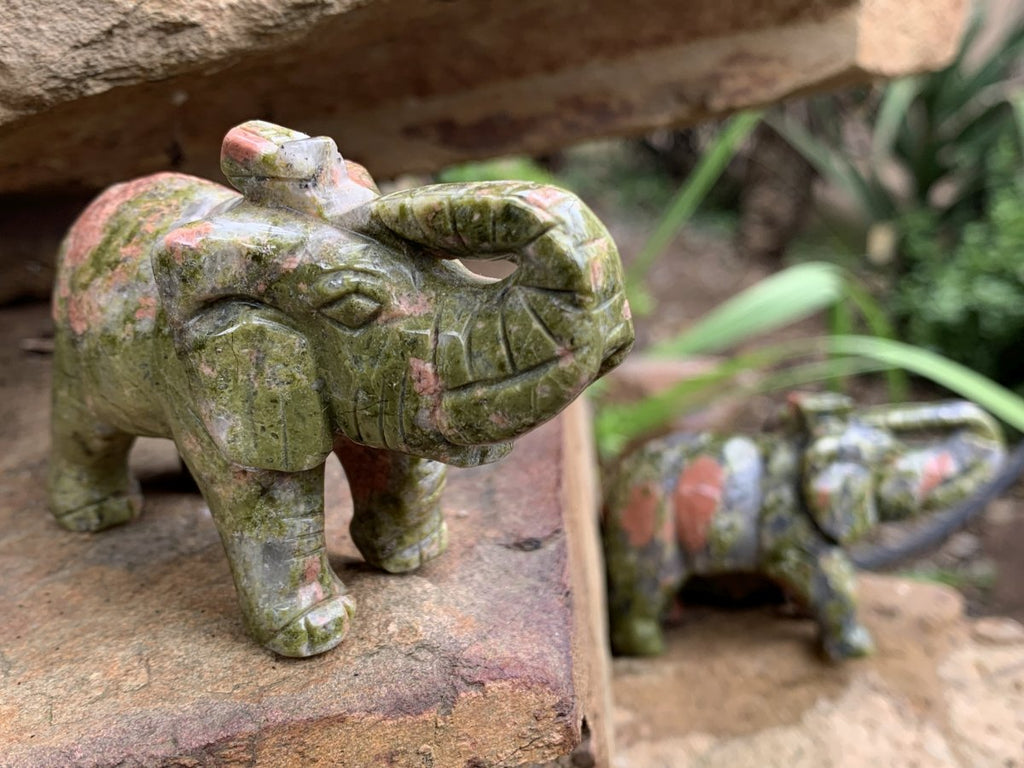 Polished Pair of Unakite Elephant Carvings x 1 From South Africa