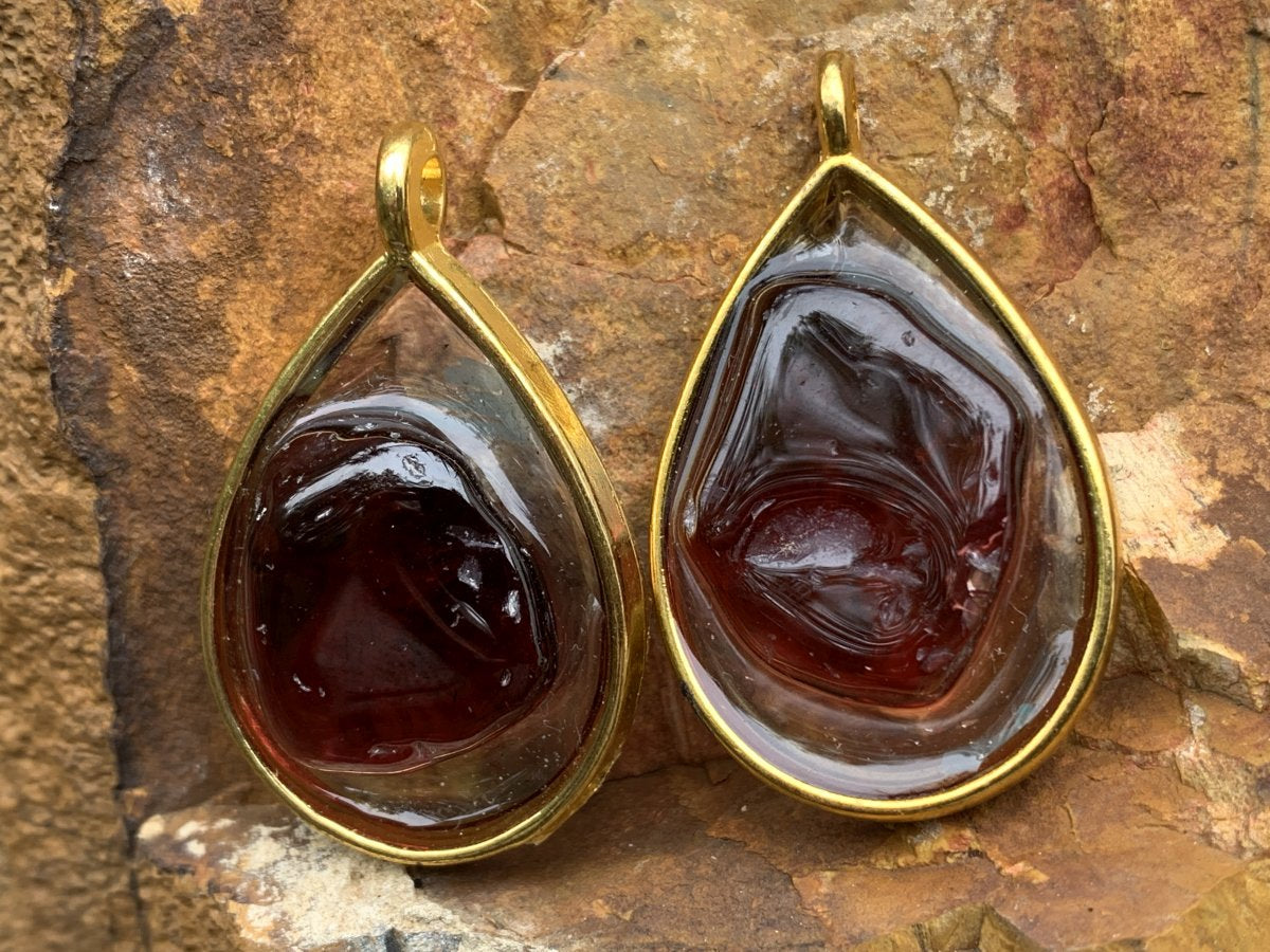Polished Pair of Gemmy Red Garnet Pendants x 1 From South Africa