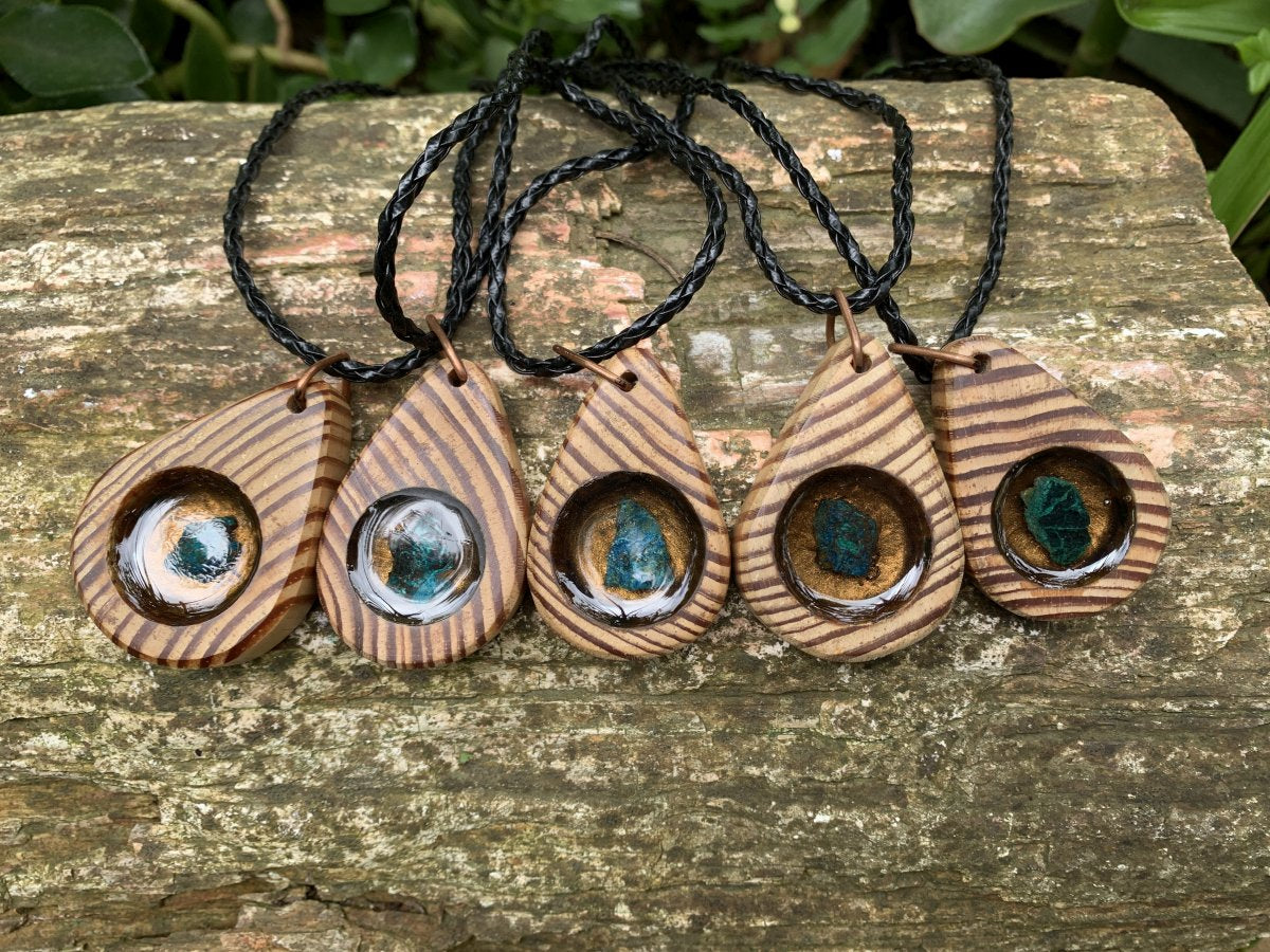 Hand Made Shattuckite and Zebra Wood Necklace - Sold Per Item - From Namibia