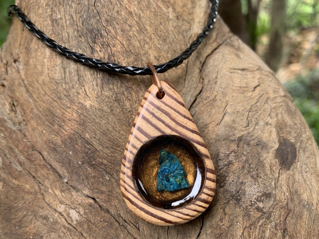 Polished Hand Made Shattuckite and Zebra Wood Necklace - Sold Per Item - From Namibia