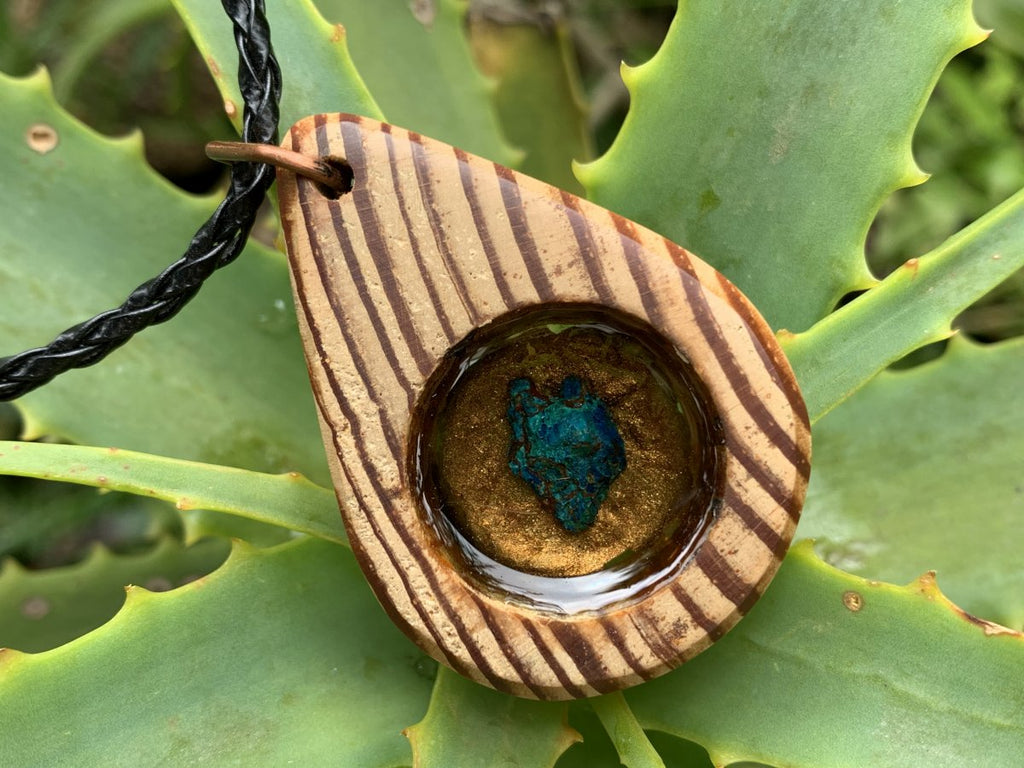 Hand Made Shattuckite and Zebra Wood Necklace - Sold Per Item - From Namibia