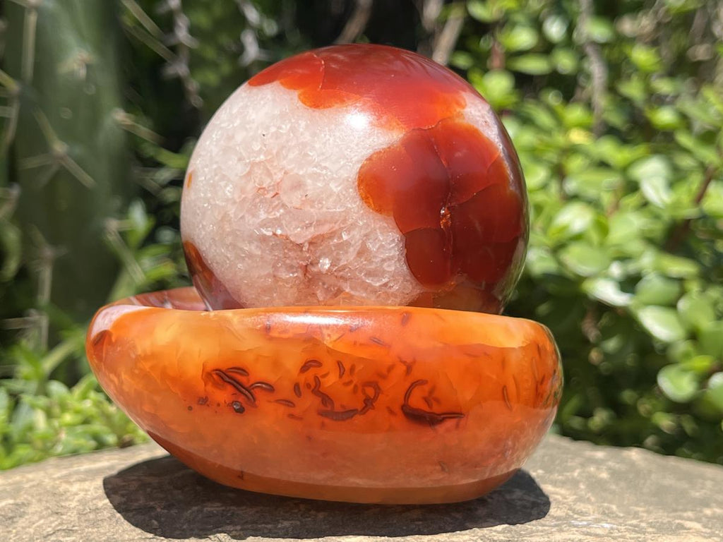 Polished Spotted Carnelian Ball and Crystalline Carnelian Bowl Set x 1 From Madagascar