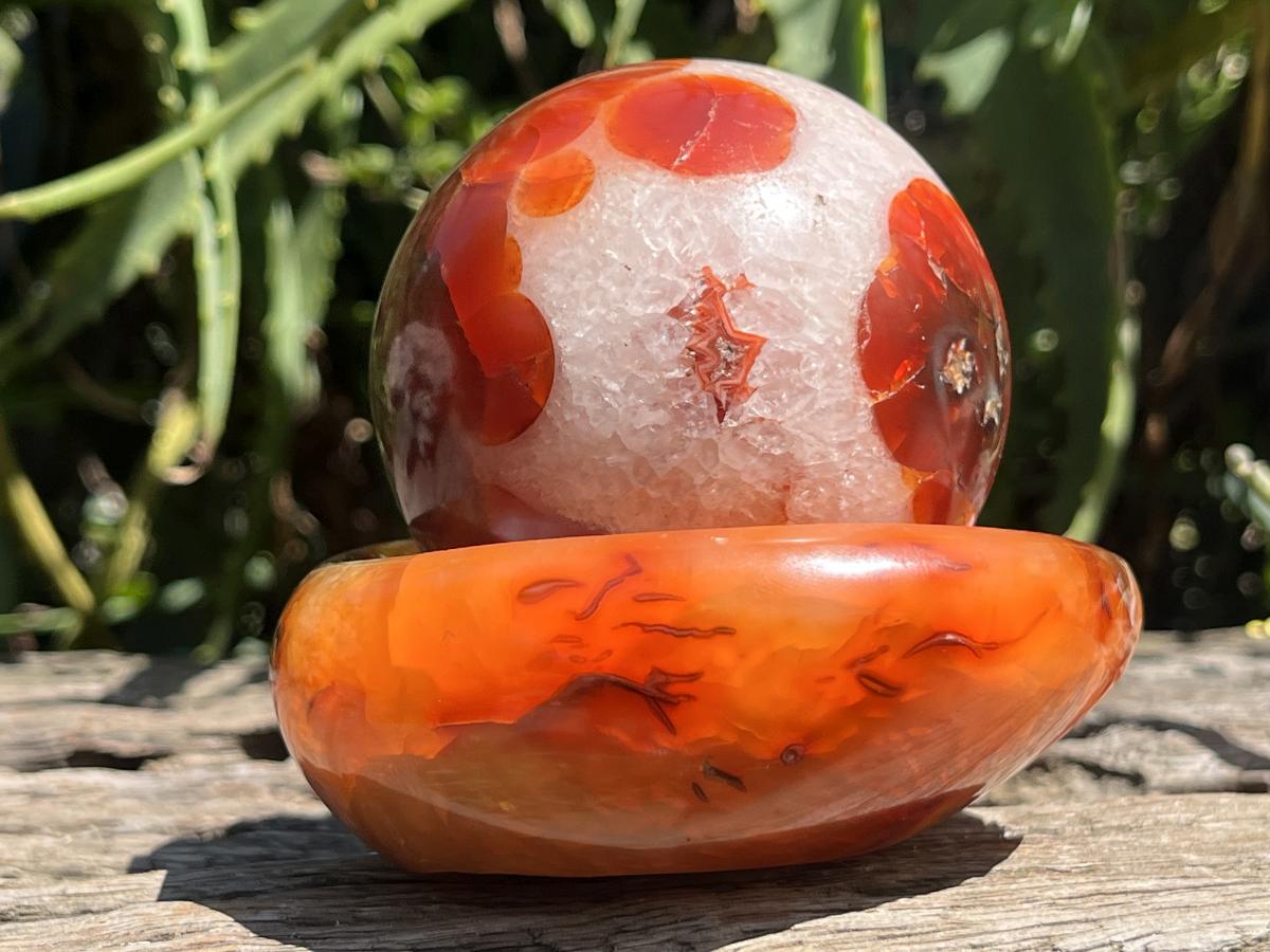 Polished Spotted Carnelian Ball and Crystalline Carnelian Bowl Set x 1 From Madagascar