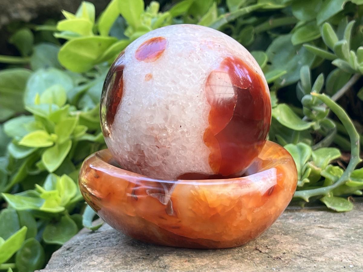 Polished Spotted Carnelian Ball and Crystalline Carnelian Bowl Set x 1 From Madagascar