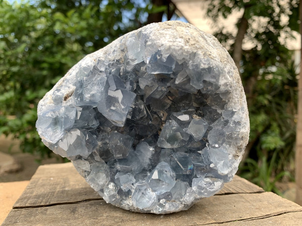 Natural Deep Icy Blue Celestite Crystal Geode Specimen x 1 From Sakoany, Madagascar