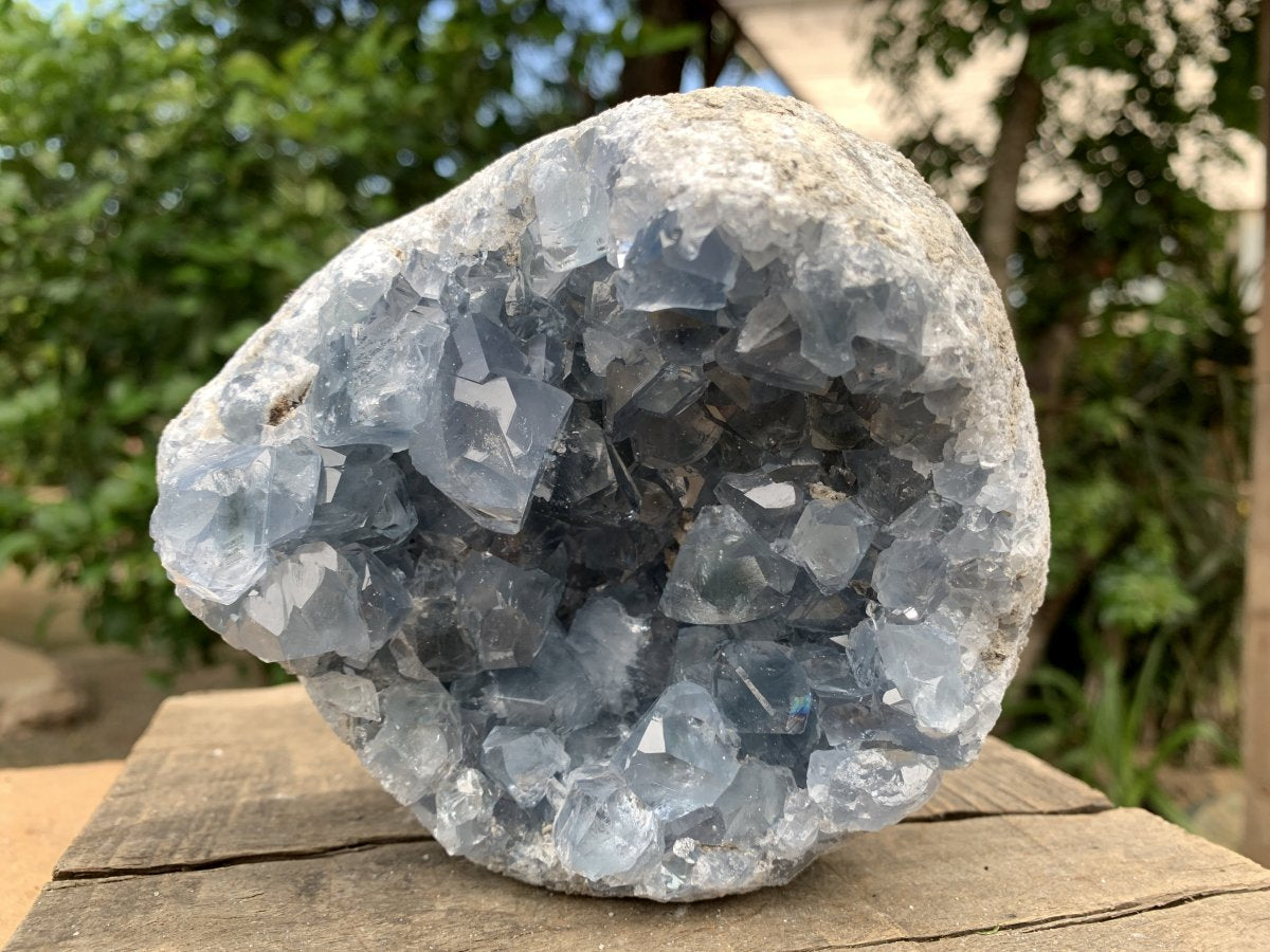 Natural Deep Icy Blue Celestite Crystal Geode Specimen x 1 From Sakoany, Madagascar