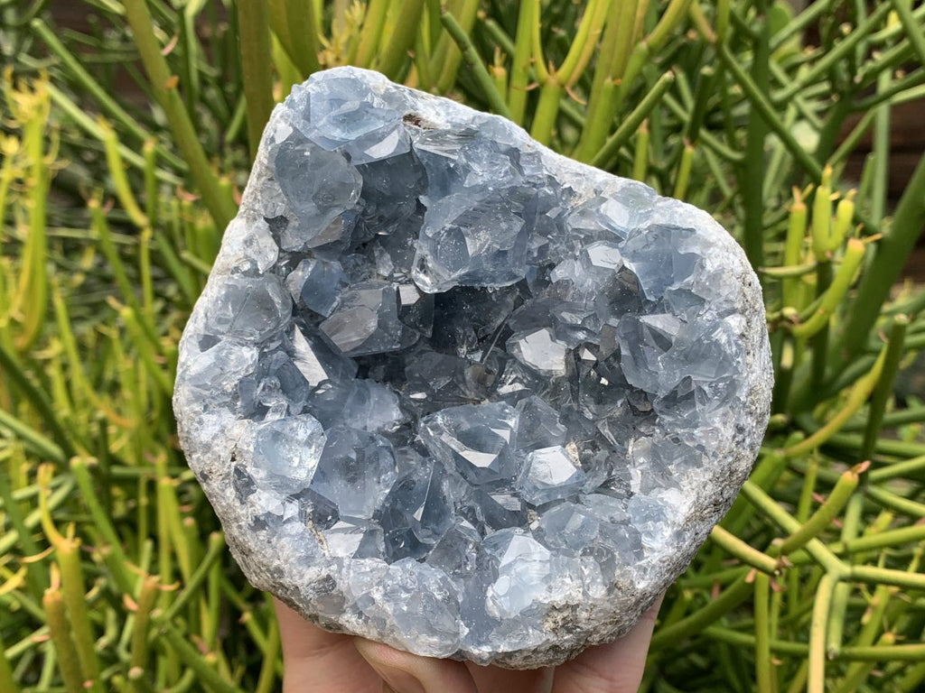 Natural Deep Icy Blue Celestite Crystal Geode Specimen x 1 From Sakoany, Madagascar