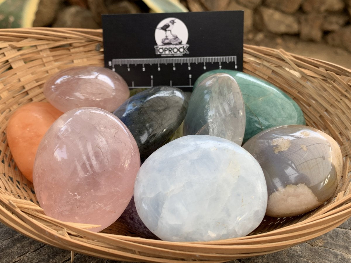 Polished Mixed Gemstone Bouquet Basket of Galet and Palm Stones x 1 From Ambatondrazaka, Madagascar