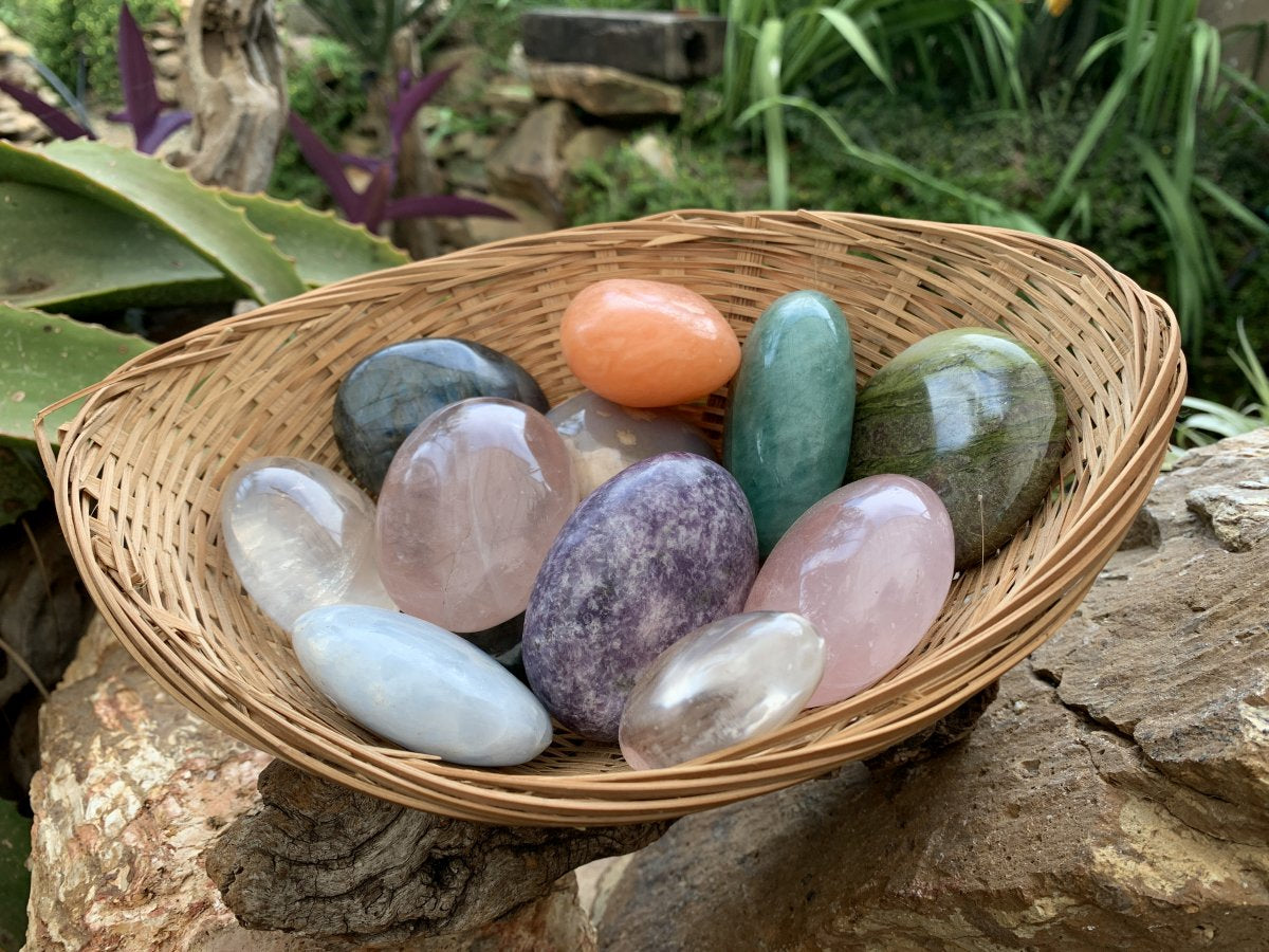 Polished Mixed Gemstone Bouquet Basket of Galet and Palm Stones x 1 From Ambatondrazaka, Madagascar
