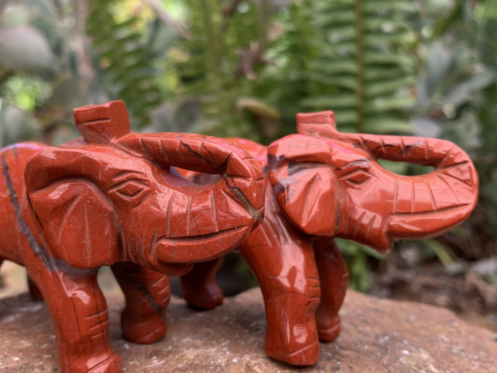 Hand Made Pair of Red Jasper Gemstone Elephant Carvings x 1 From South Africa