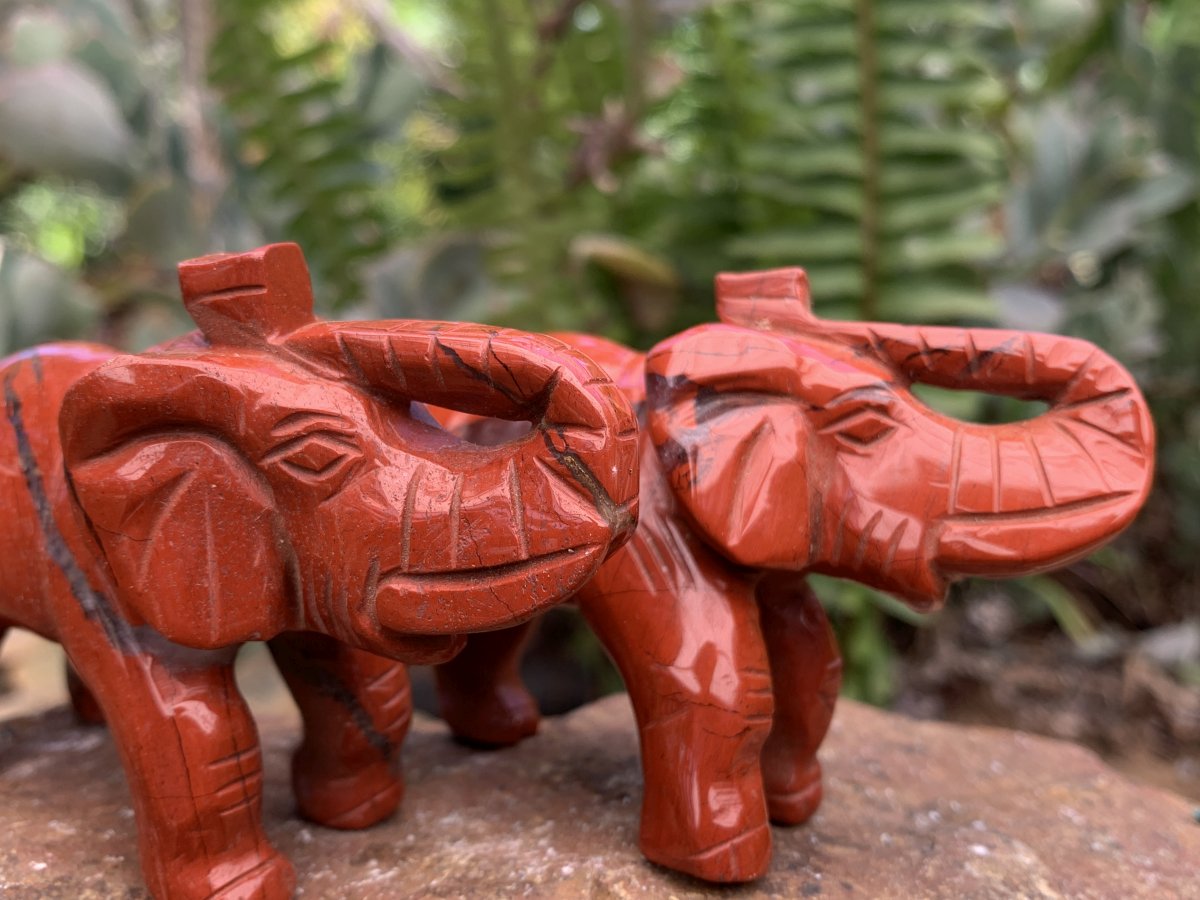 Hand Made Pair of Red Jasper Gemstone Elephant Carvings x 1 From South Africa