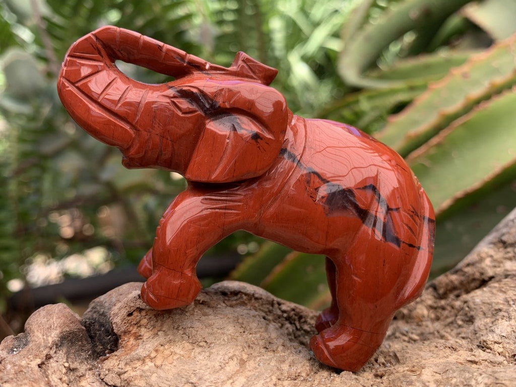Hand Made Pair of Red Jasper Gemstone Elephant Carvings x 1 From South Africa