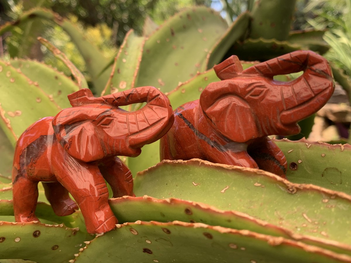 Hand Made Pair of Red Jasper Gemstone Elephant Carvings x 1 From South Africa