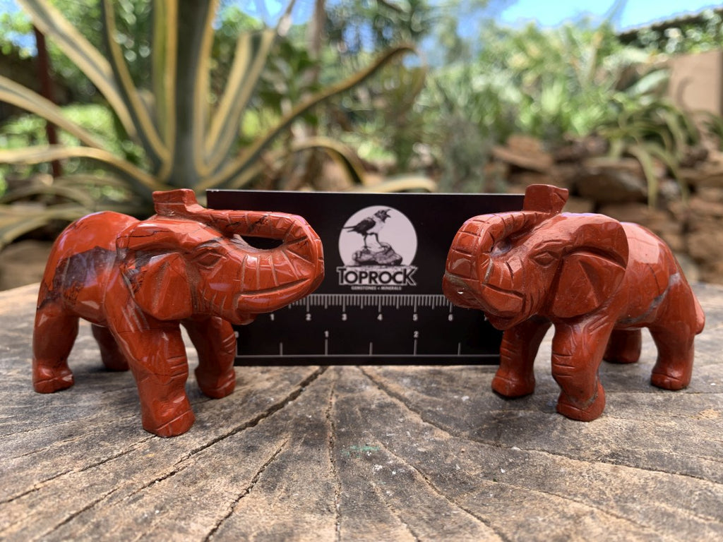 Hand Made Pair of Red Jasper Gemstone Elephant Carvings x 1 From South Africa