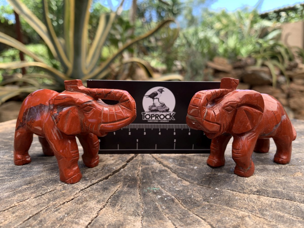 Hand Made Pair of Red Jasper Gemstone Elephant Carvings x 1 From South Africa