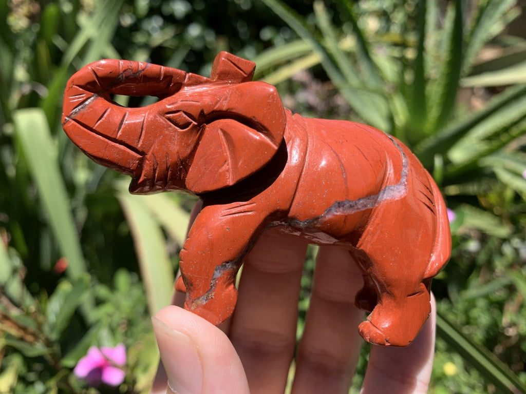 Hand Made Pair of Red Jasper Gemstone Elephant Carvings x 1 From South Africa