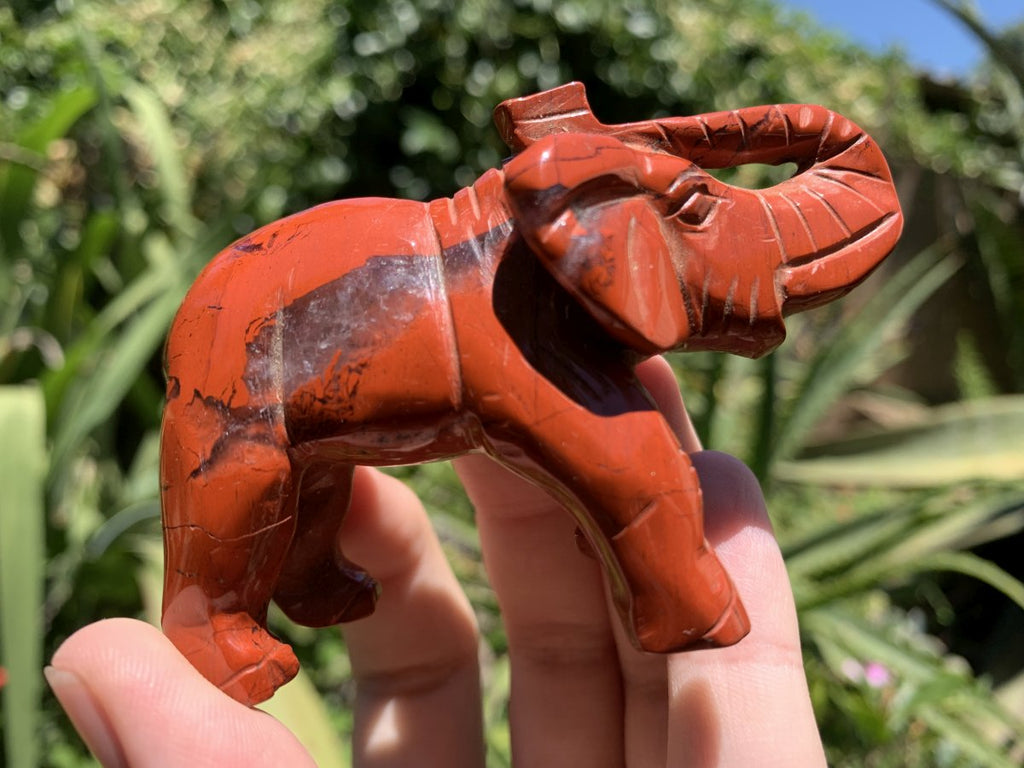Hand Made Pair of Red Jasper Gemstone Elephant Carvings x 1 From South Africa