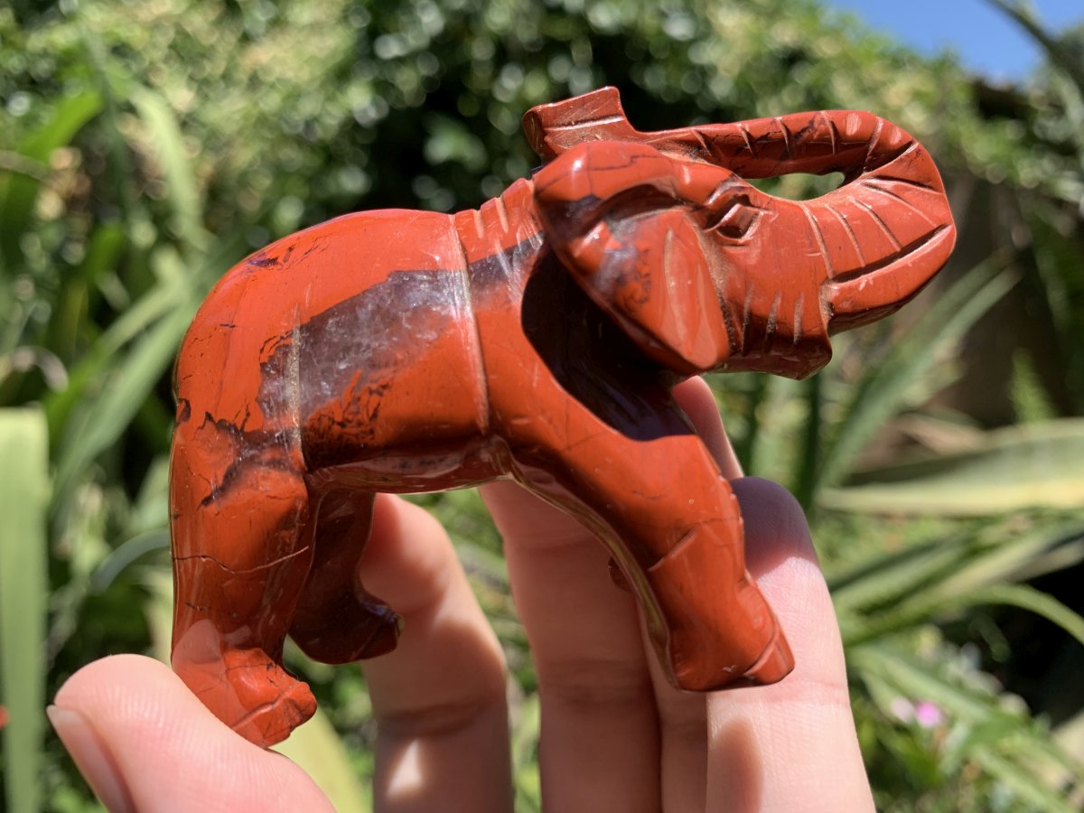 Hand Made Pair of Red Jasper Gemstone Elephant Carvings x 1 From South Africa