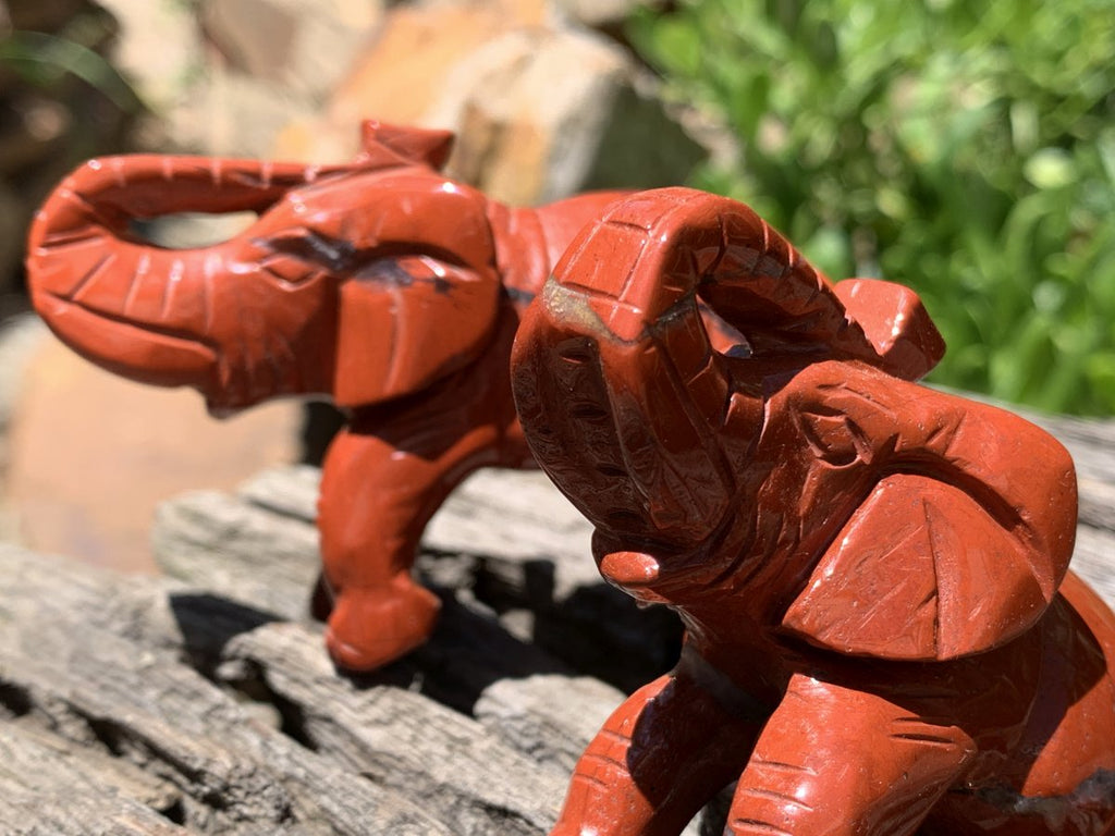 Hand Made Pair of Red Jasper Gemstone Elephant Carvings x 1 From South Africa