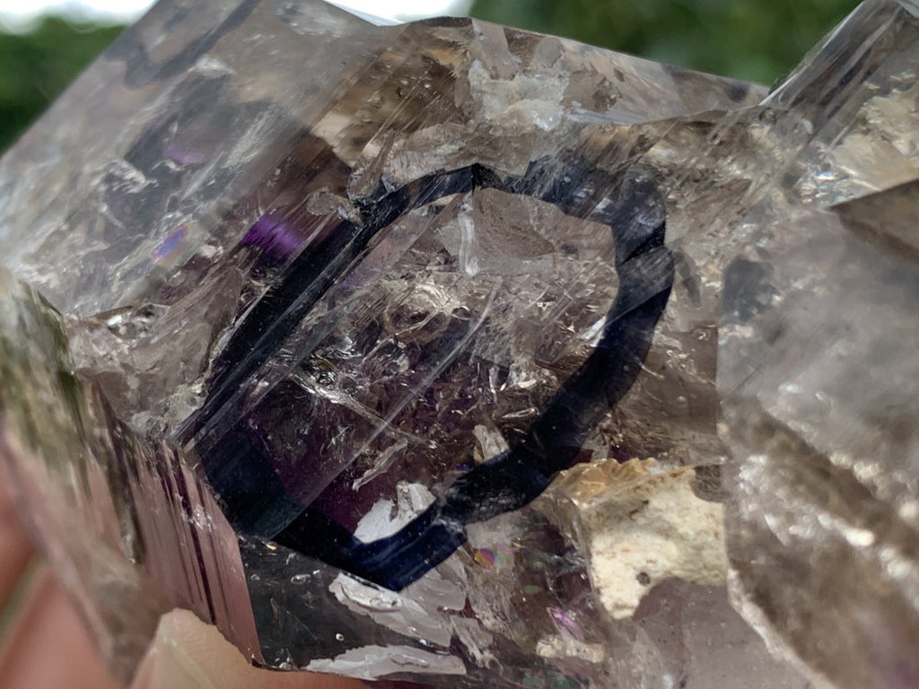 Natural Medium Double Terminated Smokey Amethyst Window Crystal with Double Enhydro x 1 From Brandberg, Namibia