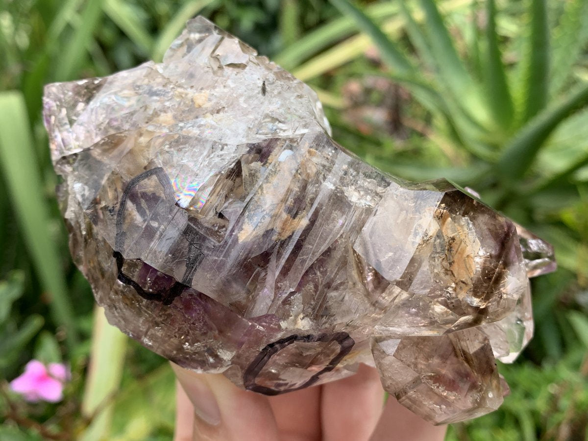 Natural Medium Double Terminated Smokey Amethyst Window Crystal with Double Enhydro x 1 From Brandberg, Namibia