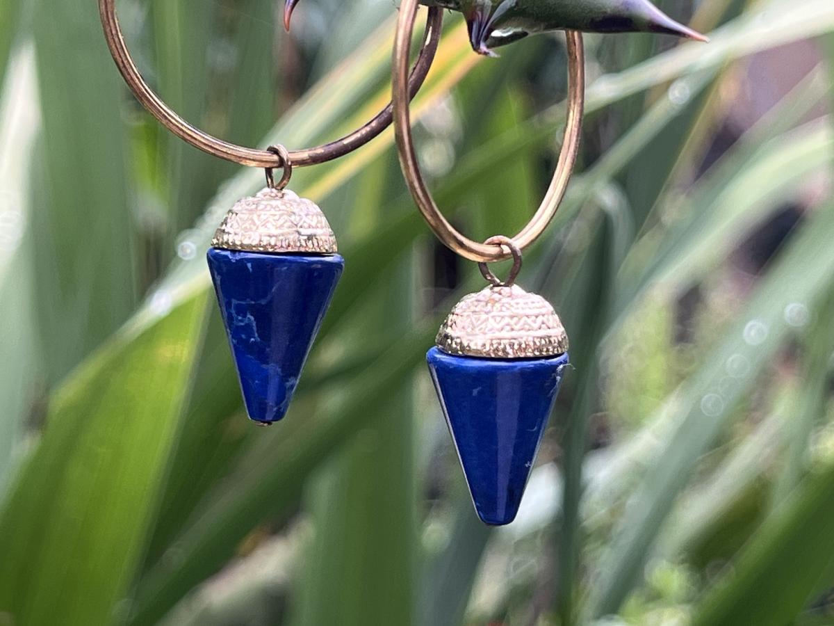 Hand Made Pair of Lapis Lazuli Earrings - Sold Per Pair - From Afghanistan