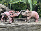 Hand Made Pair of Rhodonite Gemstone Elephant Carvings x 1 From Madagascar