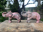 Hand Made Pair of Rhodonite Gemstone Elephant Carvings x 1 From Madagascar