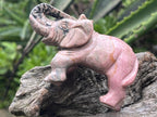 Hand Made Pair of Rhodonite Gemstone Elephant Carvings x 1 From Madagascar