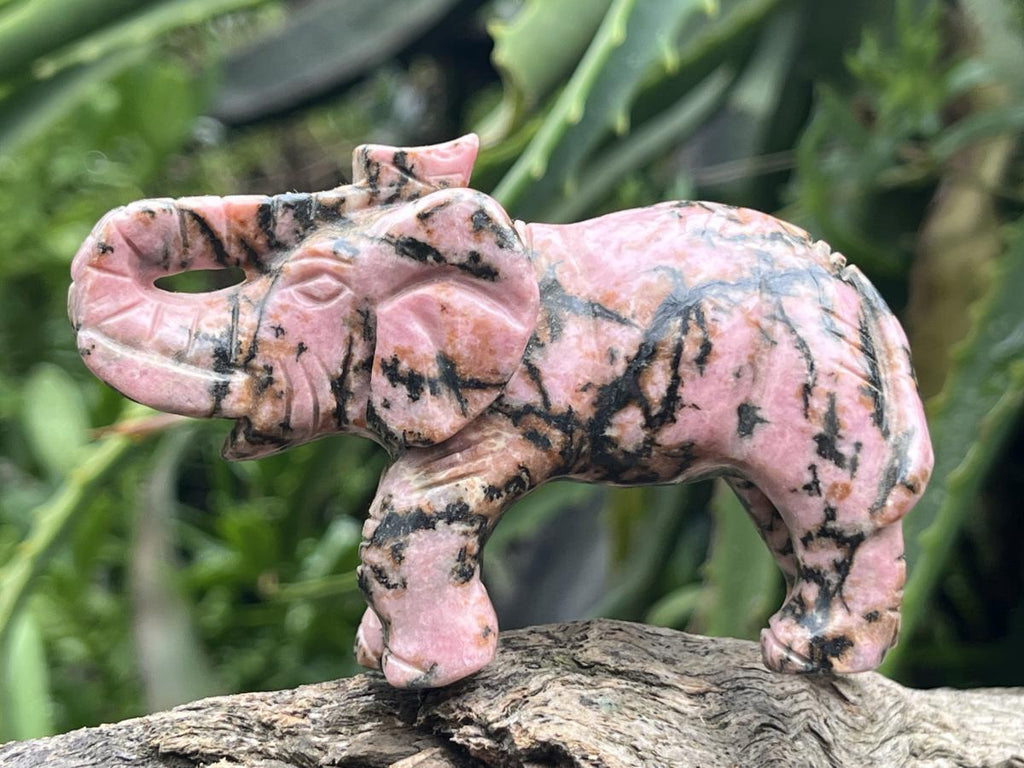 Hand Made Pair of Rhodonite Gemstone Elephant Carvings x 1 From Madagascar
