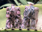 Hand Made Pair of Rhodonite Gemstone Elephant Carvings x 1 From Madagascar