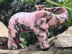 Hand Made Pair of Rhodonite Gemstone Elephant Carvings x 1 From Madagascar