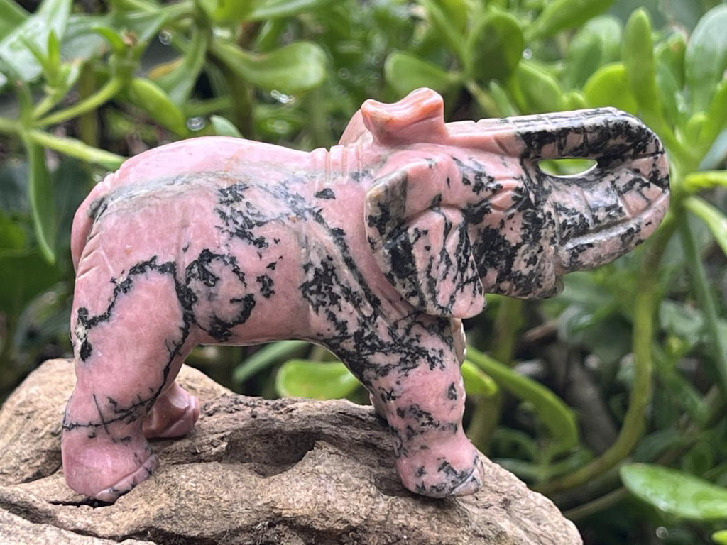 Hand Made Pair of Rhodonite Gemstone Elephant Carvings x 1 From Madagascar
