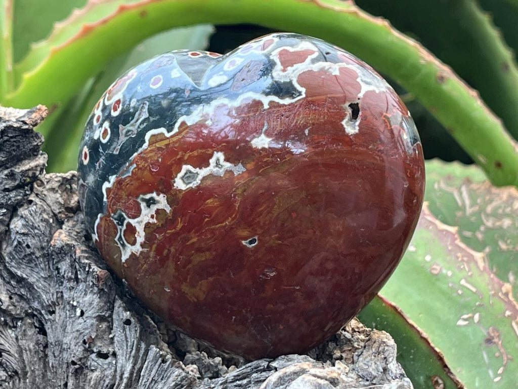 Polished Orbicular Ocean Jasper Gemstone Heart x 1 From Madagascar