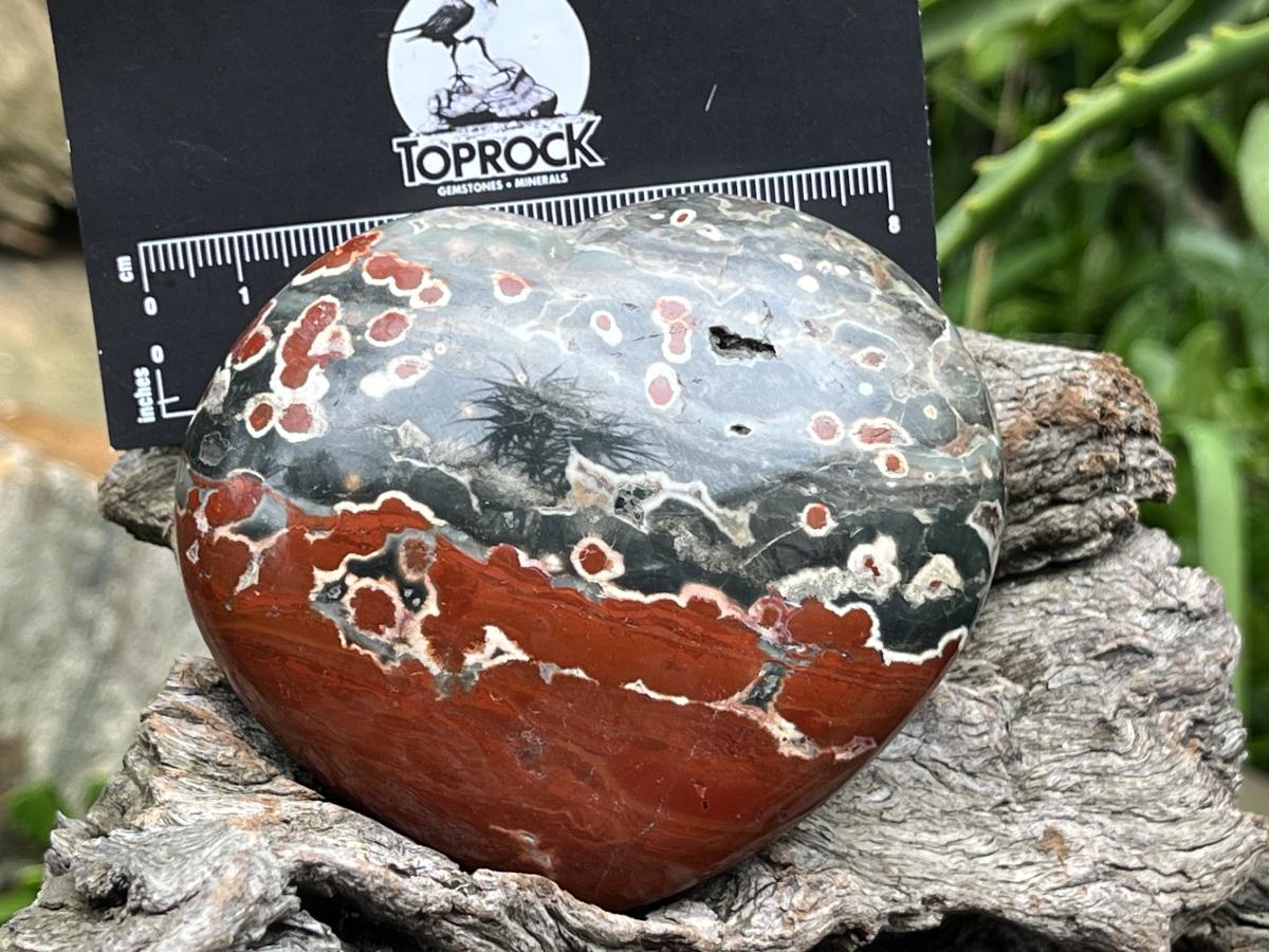 Polished Orbicular Ocean Jasper Gemstone Heart x 1 From Madagascar