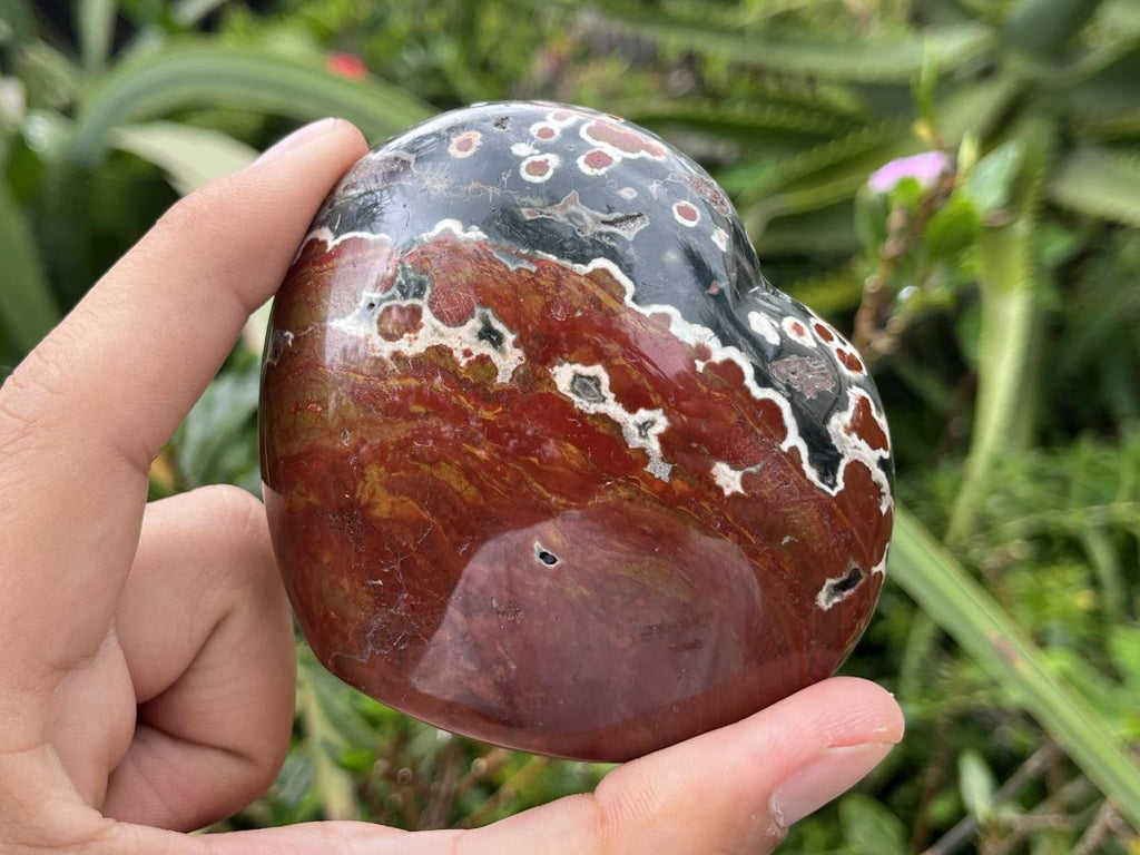 Polished Orbicular Ocean Jasper Gemstone Heart x 1 From Madagascar