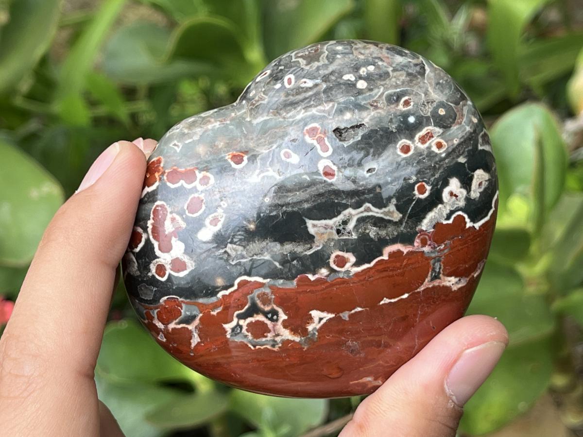Polished Orbicular Ocean Jasper Gemstone Heart x 1 From Madagascar