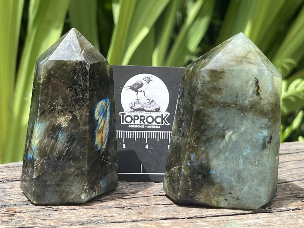 Polished Pair of Small Blue Flash Labradorite Standing Display Crystals x 1 From Tulear, Madagascar