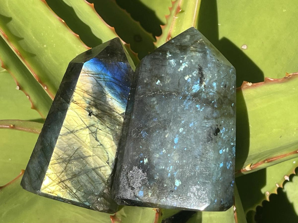 Polished Pair of Small Blue Flash Labradorite Standing Display Crystals x 1 From Tulear, Madagascar
