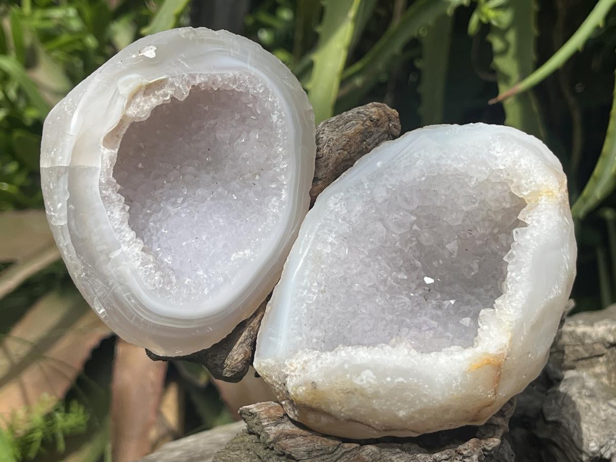Polished Pair of Agate Crystal Geodes x 1 From Maintirano Madagascar