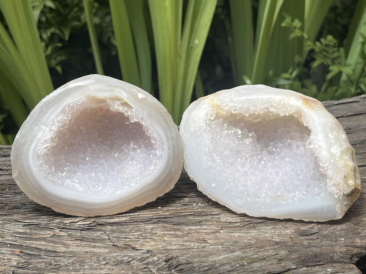Polished Pair of Agate Crystal Geodes x 1 From Maintirano Madagascar