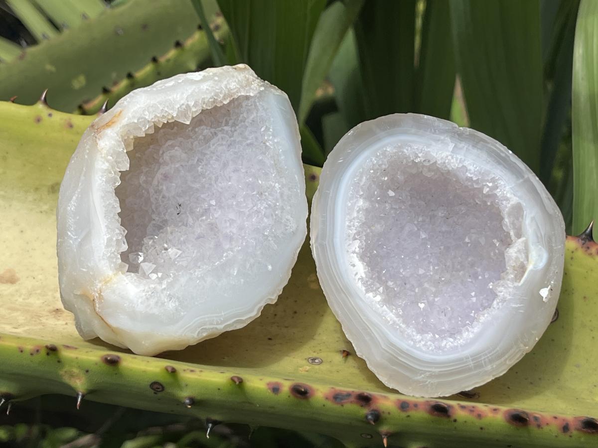 Polished Pair of Agate Crystal Geodes x 1 From Maintirano Madagascar