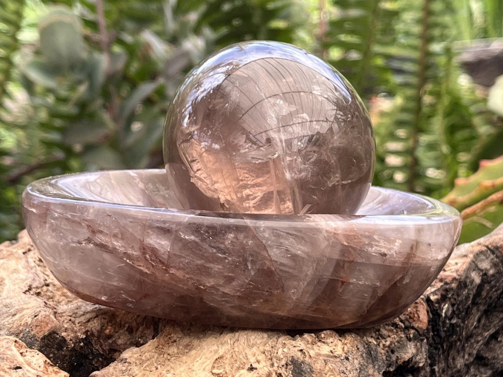 Polished Pair of Smokey Rose Quartz Crystal Egg and Bowl Set x 1 From Ambatondrazaka, Madagascar