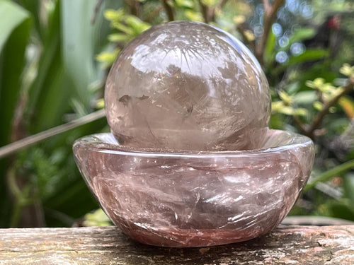 Polished Pair of Smokey Rose Quartz Crystal Egg and Bowl Set x 1 From Ambatondrazaka, Madagascar