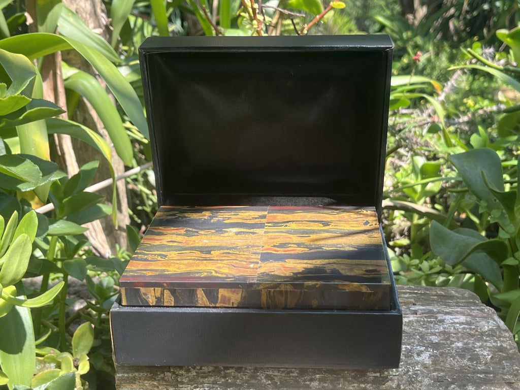 Hand Made Silver Hematite Banded Iron Stone Jasper Jewellery Box x 1 From South Africa