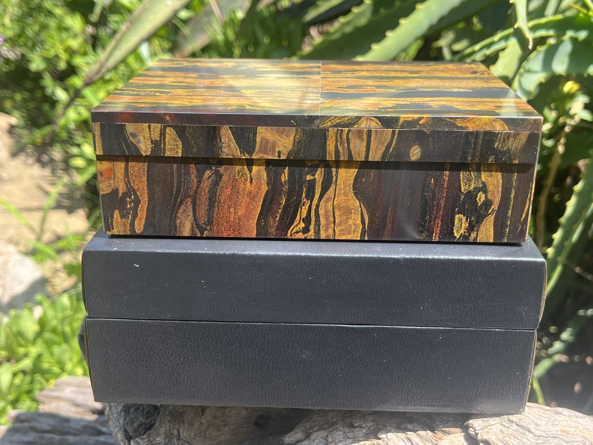 Hand Made Silver Hematite Banded Iron Stone Jasper Jewellery Box x 1 From South Africa