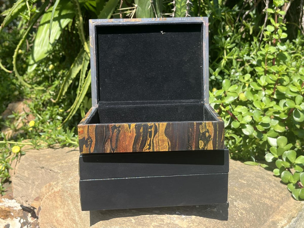 Hand Made Silver Hematite Banded Iron Stone Jasper Jewellery Box x 1 From South Africa