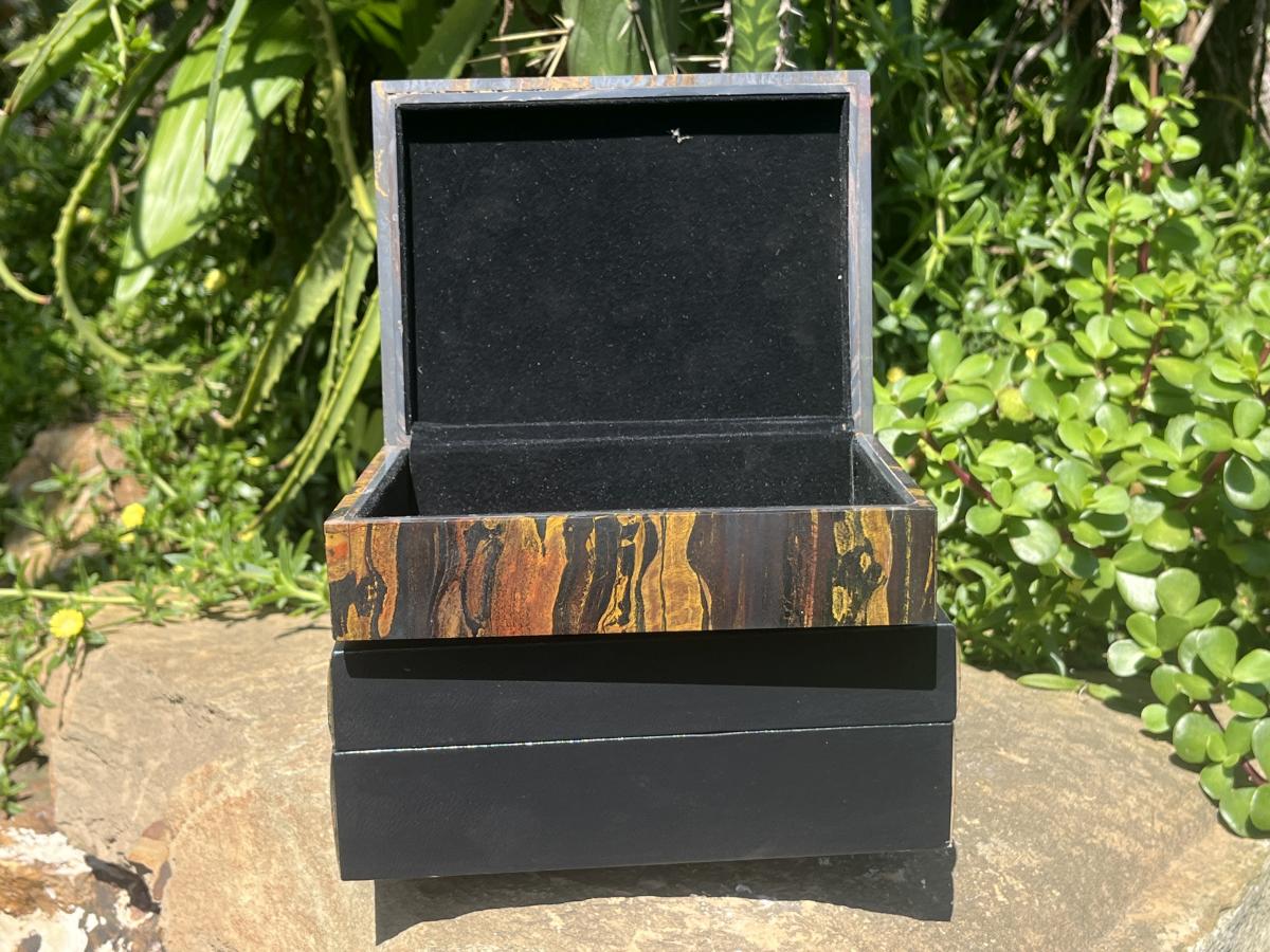 Hand Made Silver Hematite Banded Iron Stone Jasper Jewellery Box x 1 From South Africa